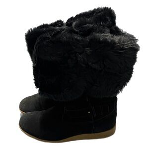 Y2K 9.5 Lands' End Women’s Black Faux Fur Platform Heeled Winter Boots Comfy